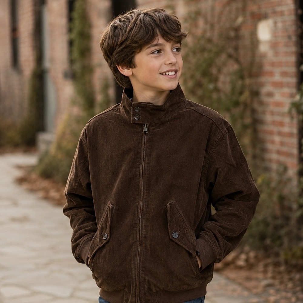 Crewcuts Corduroy Bomber Jacket Boys M 8-9 Brown Harrington Zip Fall Preppy Coat